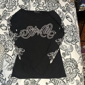 Chic Black Long Sleeve Top with White Accents